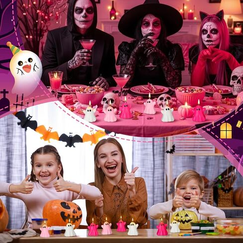12 Pcs Pastel Halloween Ghost Candles Cute Burning Unscented Wax Candles Ghost Spooky Decor for Halloween Holidays Party Bedroom Table Decorations in Saudi Arabia