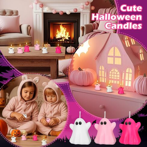 12 Pcs Pastel Halloween Ghost Candles Cute Burning Unscented Wax Candles Ghost Spooky Decor for Halloween Holidays Party Bedroom Table Decorations in Saudi Arabia