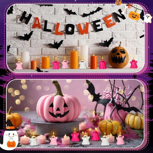12 Pcs Pastel Halloween Ghost Candles Cute Burning Unscented Wax Candles Ghost Spooky Decor for Halloween Holidays Party Bedroom Table Decorations in Saudi Arabia