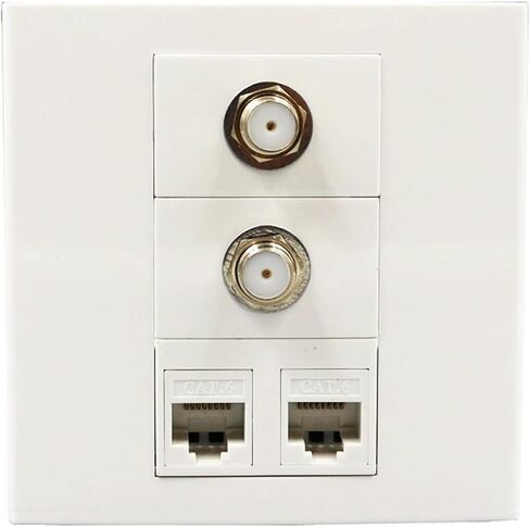 Double F-Head Digital TV with 2xCAT6 RJ45 Network Socket Panel White(120x70mm US Standard) in Saudi Arabia
