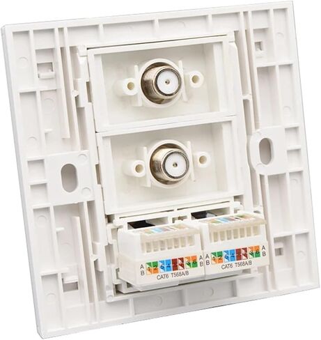 Double F-Head Digital TV with 2xCAT6 RJ45 Network Socket Panel White(120x70mm US Standard) in Saudi Arabia