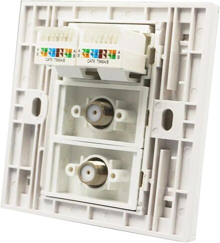 Double F-Head Digital TV with 2xCAT6 RJ45 Network Socket Panel White(120x70mm US Standard) in Saudi Arabia