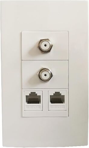 Double F-Head Digital TV with 2xCAT6 RJ45 Network Socket Panel White(120x70mm US Standard) in Saudi Arabia