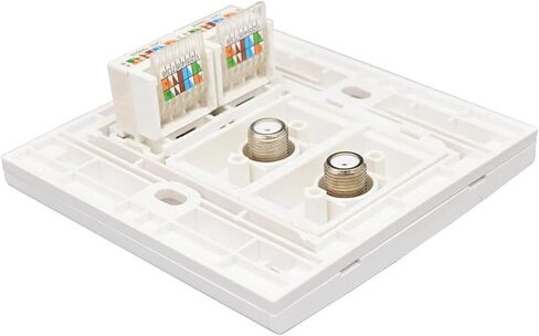 Double F-Head Digital TV with 2xCAT6 RJ45 Network Socket Panel White(120x70mm US Standard) in Saudi Arabia