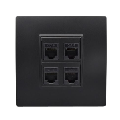 لوحة مقبس توسيع سوداء ذات 4 منافذ CAT6 RJ45 أنثى مقاس 86 × 86 مم in Kuwait