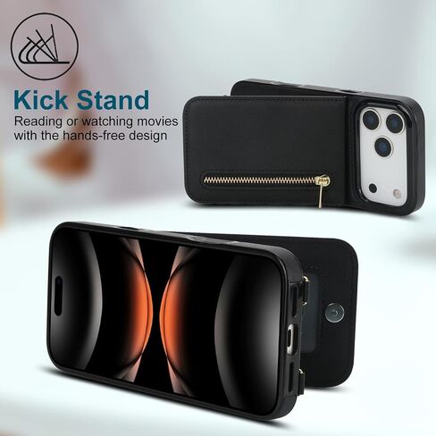 Crossbody Wallet Case for Apple 17 Pro Max, PU Leather Removable Lanyard Flip Folio Zipper with Kickstand Case Cover for iPhone 17 Pro Max.Bag Black in Saudi Arabia