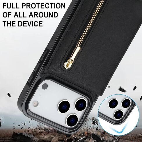 Crossbody Wallet Case for Apple 17 Pro Max, PU Leather Removable Lanyard Flip Folio Zipper with Kickstand Case Cover for iPhone 17 Pro Max.Bag Black in Saudi Arabia
