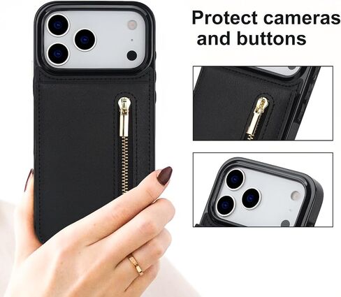 Crossbody Wallet Case for Apple 17 Pro Max, PU Leather Removable Lanyard Flip Folio Zipper with Kickstand Case Cover for iPhone 17 Pro Max.Bag Black in Saudi Arabia