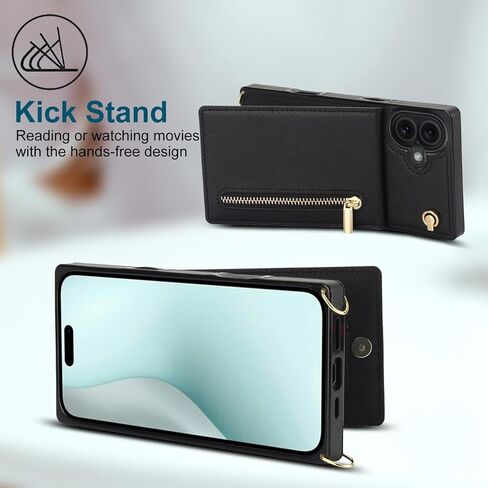 Crossbody Wallet Case for Apple 17 Pro Max, PU Leather Removable Lanyard Flip Folio Zipper with Kickstand Case Cover for iPhone 17 Pro Max.Bag Black in Saudi Arabia