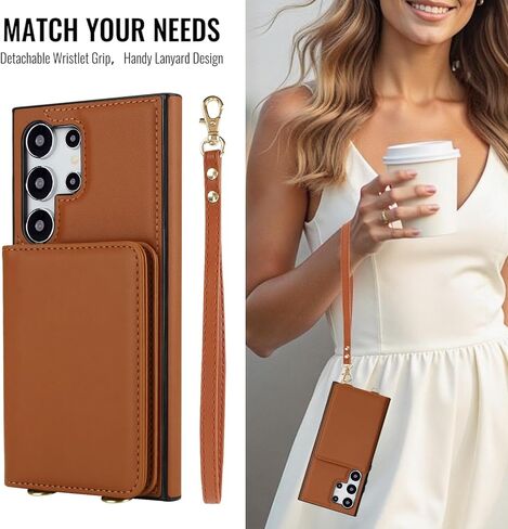 Asuwish Phone Case for Samsung Galaxy S25 Ultra 5G Wallet Cell Cover with Tempered Glass Screen Protector Wrist Crossbody Strap RFID Blocking Card Holder S25Ultra 25S S 25 25Ultra 6.9 2025 Women Brown in Saudi Arabia