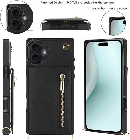 Crossbody Wallet Case for Apple 17 Pro Max, PU Leather Removable Lanyard Flip Folio Zipper with Kickstand Case Cover for iPhone 17 Pro Max.Bag Black in Saudi Arabia