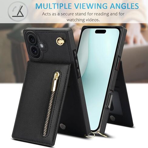 Crossbody Wallet Case for Apple 17 Pro Max, PU Leather Removable Lanyard Flip Folio Zipper with Kickstand Case Cover for iPhone 17 Pro Max.Bag Black in Saudi Arabia