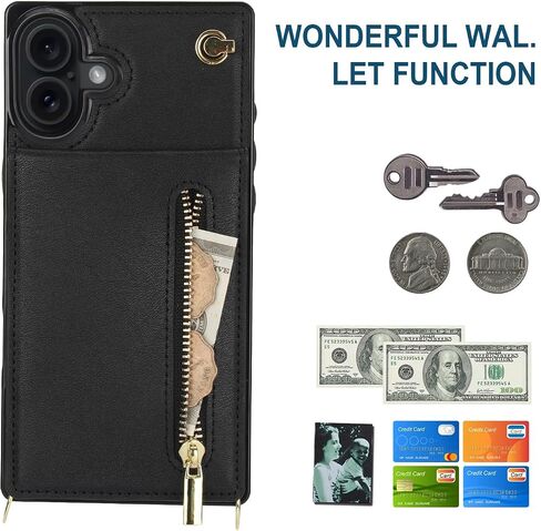 Crossbody Wallet Case for Apple 17 Pro Max, PU Leather Removable Lanyard Flip Folio Zipper with Kickstand Case Cover for iPhone 17 Pro Max.Bag Black in Saudi Arabia