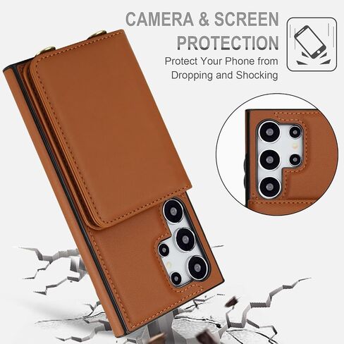 Asuwish Phone Case for Samsung Galaxy S25 Ultra 5G Wallet Cell Cover with Tempered Glass Screen Protector Wrist Crossbody Strap RFID Blocking Card Holder S25Ultra 25S S 25 25Ultra 6.9 2025 Women Brown in Saudi Arabia