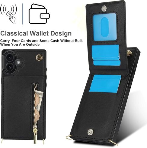 Crossbody Wallet Case for Apple 17 Pro Max, PU Leather Removable Lanyard Flip Folio Zipper with Kickstand Case Cover for iPhone 17 Pro Max.Bag Black in Saudi Arabia