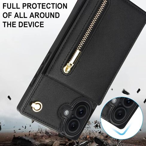 Crossbody Wallet Case for Apple 17 Pro Max, PU Leather Removable Lanyard Flip Folio Zipper with Kickstand Case Cover for iPhone 17 Pro Max.Bag Black in Saudi Arabia