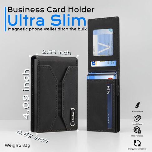 Denior for MagSafe Wallet Magnetic Card Holder, RFID Slim Card Holder, 3 Card Slots, Magnetic Compatible Slim for iPhone 16/15/14/13/12 Series Phone Wallet (Black) in Saudi Arabia