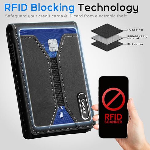 Denior for MagSafe Wallet Magnetic Card Holder, RFID Slim Card Holder, 3 Card Slots, Magnetic Compatible Slim for iPhone 16/15/14/13/12 Series Phone Wallet (Black) in Saudi Arabia