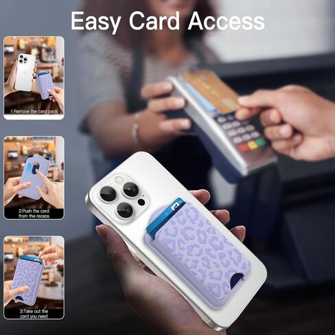 MOWIME متوافق مع محفظة MagSafe، نمط طباعة الفهد الفهد للنساء والفتيات، محفظة هاتف حامل بطاقة مغناطيسية أقوى لسلسلة iPhone 17/16/15/14/13/12، تناسب 3 بطاقات، أسود in Kuwait
