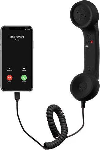 Retro Phone Handset, Cell Phone Receiver with Microphone & Speaker, Type-C Retro Telephone Wired Handsets Style Landline Handle Receiver for Cell Mobile Video Conferences, Calls, Meetings (Black) in Saudi Arabia