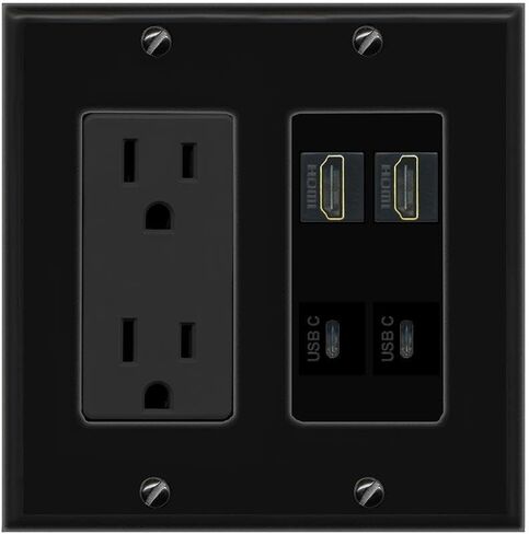 لوحة حائط RiteAV 2 HDMI 2 USBC مع مخرج طاقة 15 أمبير [أسود] in Saudi Arabia