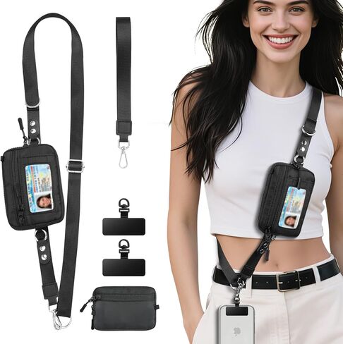 TiMOVO Clip and Go Phone Strap Crossbody with Detachable Wallet, RFID Blocking, Adjustable Anti-Theft Phone Lanyard in Kuwait