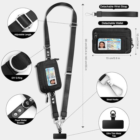TiMOVO Clip and Go Phone Strap Crossbody with Detachable Wallet, RFID Blocking, Adjustable Anti-Theft Phone Lanyard in Kuwait