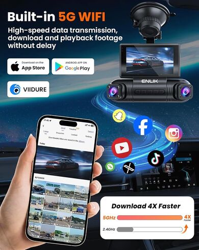 كاميرا ENLIK Dash Cam الأمامية والخلفية 360 Dashcam 4 Channel Car Dash Camera للسيارات، QHD 2K+1080P*3 Camara مع بطاقة 128 جيجابايت، تحكم 5G WiFi والتطبيق، رؤية ليلية/مستشعر G، زاوية واسعة 168 درجة، وضع انتظار السيارات in Kuwait