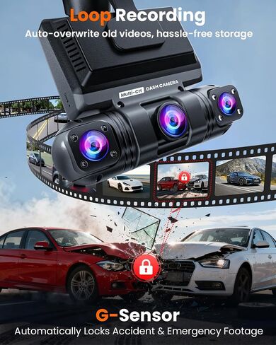 كاميرا ENLIK Dash Cam الأمامية والخلفية 360 Dashcam 4 Channel Car Dash Camera للسيارات، QHD 2K+1080P*3 Camara مع بطاقة 128 جيجابايت، تحكم 5G WiFi والتطبيق، رؤية ليلية/مستشعر G، زاوية واسعة 168 درجة، وضع انتظار السيارات in Kuwait