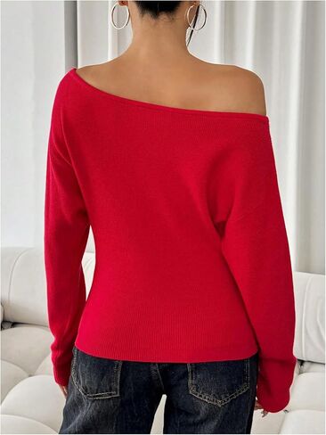 Women's Off The Shoulder Sweater Tops Long Sleeve Ribbed Knit Sweater Pullovers Knitwear Trendy in Saudi Arabia