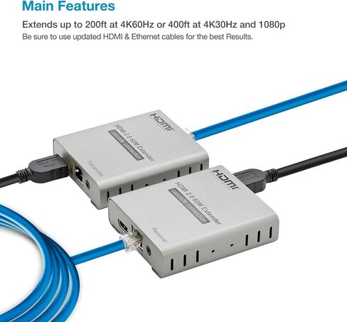 ET4K100M 4K@30 هرتز HDMI 1.4 موسع فوق Cat5e/Cat6/Cat7 - 330 قدمًا (100 متر)، HDCP 1.4، مع حلقة للخارج، ومرور الأشعة تحت الحمراء وحماية من زيادة التيار in Kuwait