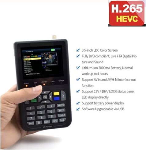 مكتشف الأقمار الصناعية، مكتشف V9 يدعم H.265 مكتشف الأقمار الصناعية LCD جهاز قياس إشارة الأقمار الصناعية الرقمي Satfinder Vs Ws6933، لضبط طبق السبت (أسود) in Saudi Arabia