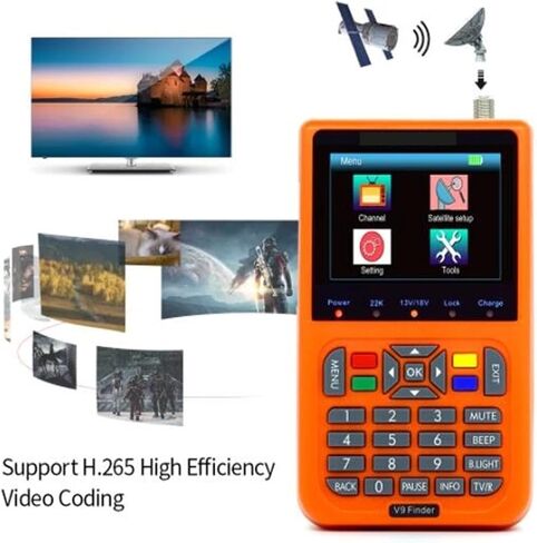 مكتشف الأقمار الصناعية، مكتشف V9 يدعم H.265 مكتشف الأقمار الصناعية LCD جهاز قياس إشارة الأقمار الصناعية الرقمي Satfinder Vs Ws6933، لضبط طبق السبت (أسود) in Saudi Arabia