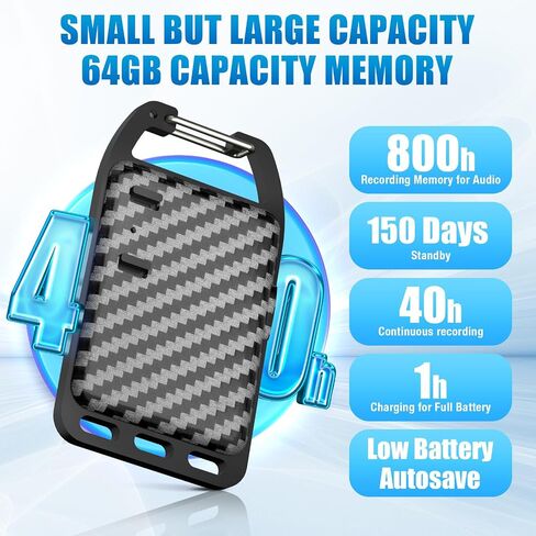 Mini Voice Recorder - 64GB Digital Audio Recording Device with 40 Hours Recording, 500 Hours Storage, Voice Activation & Perfect for Meetings and Lectures in Saudi Arabia