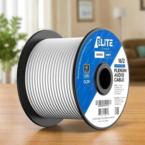 كابل سلك مكبر صوت Elite 16/2، موصل 16AWG/2، مجدول، مدرج في قائمة UL، CMP/CL3P، كامل/في الحائط، 100% من النحاس النقي الخالي من الأكسجين (OFC)، 1000 قدم، أبيض in Kuwait