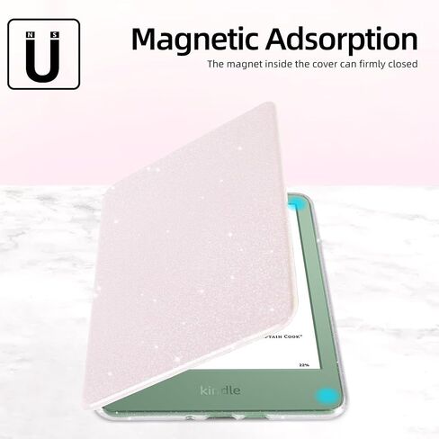 MOROCK Slim Case for All-New Kindle(11th Generation,2024/2022 Release,Model No. RS23CV/C2V2L3), Lightweight Glitter PU Leather and PC Clear Acrylic Back Cover, Auto Sleep/Wake, Glitter Pink in Kuwait