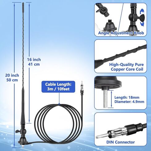 Marine Radio Antenna 20 Inch AM FM Stereo Marine Antenna Replacement, Flexible Waterproof Rubber Boat Antennas for Marine Boat Car Truck RV Motorhome ATV UTV Tractor Motorcycle Yacht in Kuwait