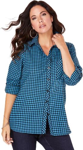 Roaman's Women's Plus Size Classic Plaid Button-Front Shirt in Saudi Arabia