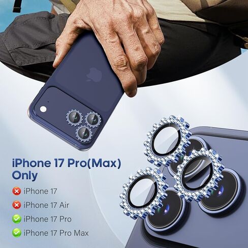 واقي عدسة الكاميرا Xfilm لهاتف iPhone 17 Pro / 17 Pro Max Gear Bling Diamond، معدن فردي بصلابة 9H، واقي شاشة كاميرا مقاوم للخدش، ملحقات أنيقة، جراب مناسب (فضي) in Kuwait