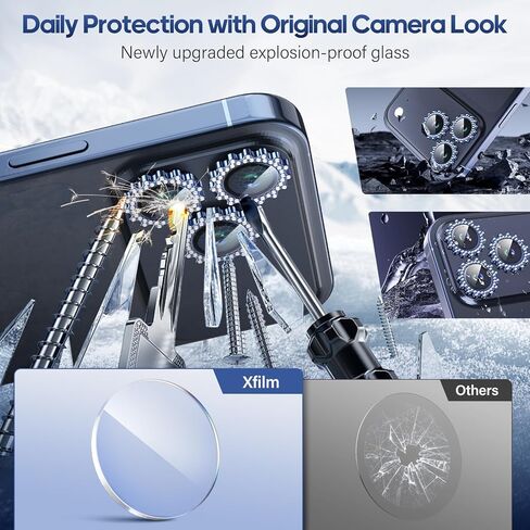 واقي عدسة الكاميرا Xfilm لهاتف iPhone 17 Pro / 17 Pro Max Gear Bling Diamond، معدن فردي بصلابة 9H، واقي شاشة كاميرا مقاوم للخدش، ملحقات أنيقة، جراب مناسب (فضي) in Kuwait