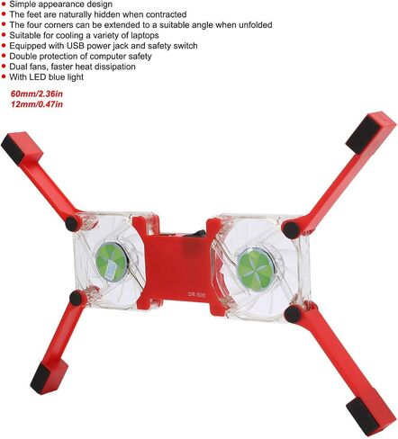 Laptop Cooling Pad, USB Foldable Laptop Cooling Stand with Non-Slip Mount for 12-15.6 Inch Laptops, Red in Saudi Arabia