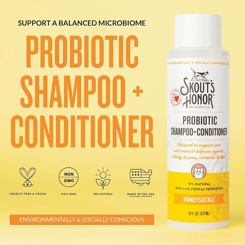 SKOUT'S HONOR: Cat Probiotic Shampoo + Conditioner for a Healthier Skin and Coat - Honeysuckle, 16 oz. in Kuwait