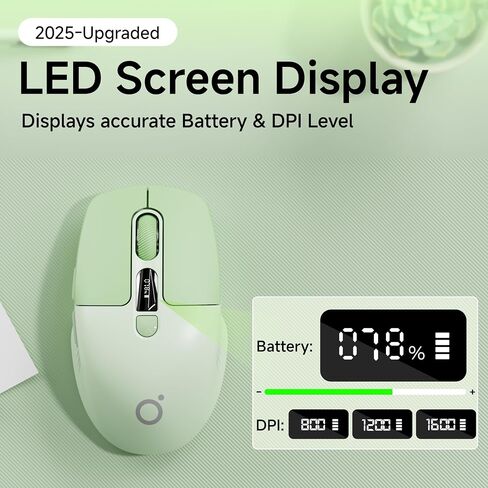 EWEADN Q1 Wireless Mouse, BT & 2.4G Silent Mouse Quiet Click with 1600 DPI Levels, Battery & DPI LED Screen Display, 6 Button Small Portable Bluetooth Mouse for Laptop/PC/Mac-Green in Saudi Arabia