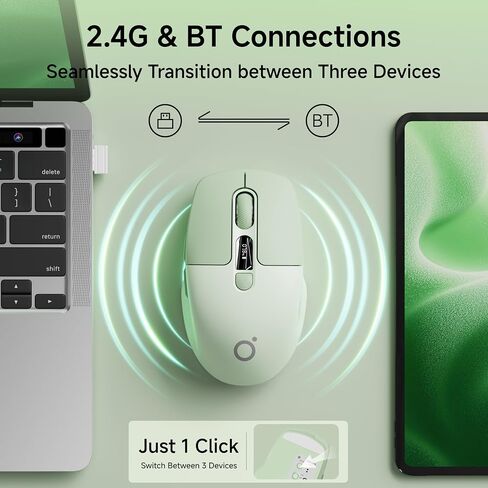 EWEADN Q1 Wireless Mouse, BT & 2.4G Silent Mouse Quiet Click with 1600 DPI Levels, Battery & DPI LED Screen Display, 6 Button Small Portable Bluetooth Mouse for Laptop/PC/Mac-Green in Saudi Arabia