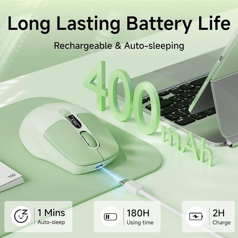 EWEADN Q1 Wireless Mouse, BT & 2.4G Silent Mouse Quiet Click with 1600 DPI Levels, Battery & DPI LED Screen Display, 6 Button Small Portable Bluetooth Mouse for Laptop/PC/Mac-Green in Saudi Arabia