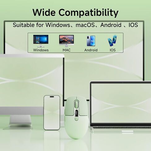 EWEADN Q1 Wireless Mouse, BT & 2.4G Silent Mouse Quiet Click with 1600 DPI Levels, Battery & DPI LED Screen Display, 6 Button Small Portable Bluetooth Mouse for Laptop/PC/Mac-Green in Saudi Arabia