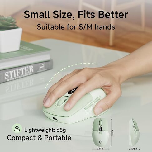 EWEADN Q1 Wireless Mouse, BT & 2.4G Silent Mouse Quiet Click with 1600 DPI Levels, Battery & DPI LED Screen Display, 6 Button Small Portable Bluetooth Mouse for Laptop/PC/Mac-Green in Saudi Arabia