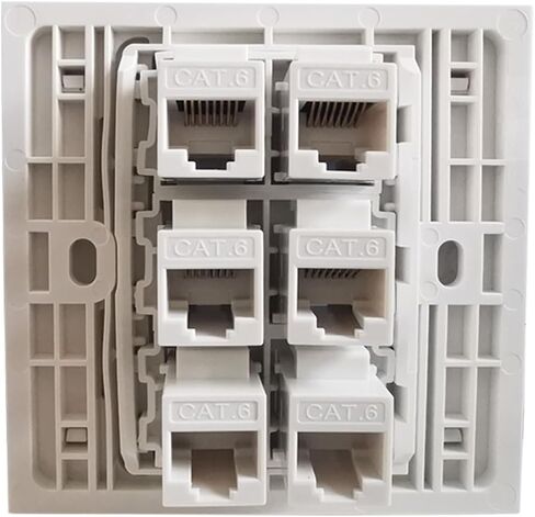 White 6-Port CAT6 RJ45 Wall Plate Internet LAN Connector Cover(86 Type Crimps Wire) in Saudi Arabia