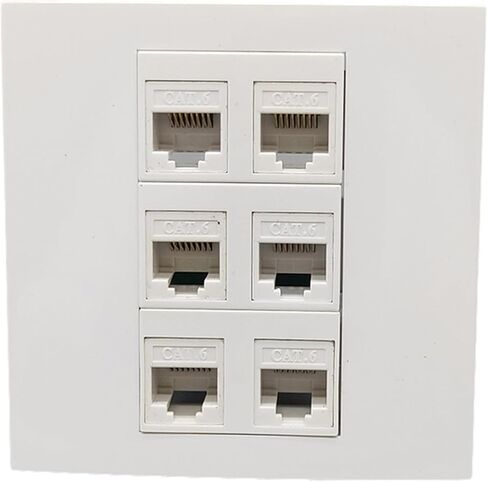 White 6-Port CAT6 RJ45 Wall Plate Internet LAN Connector Cover(86 Type Crimps Wire) in Saudi Arabia