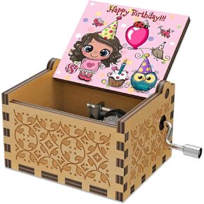 Hand crank Happy birthday colorful tiny small music box wood vintage balloon friendship birthday unique musical gifts ideas for women Children female